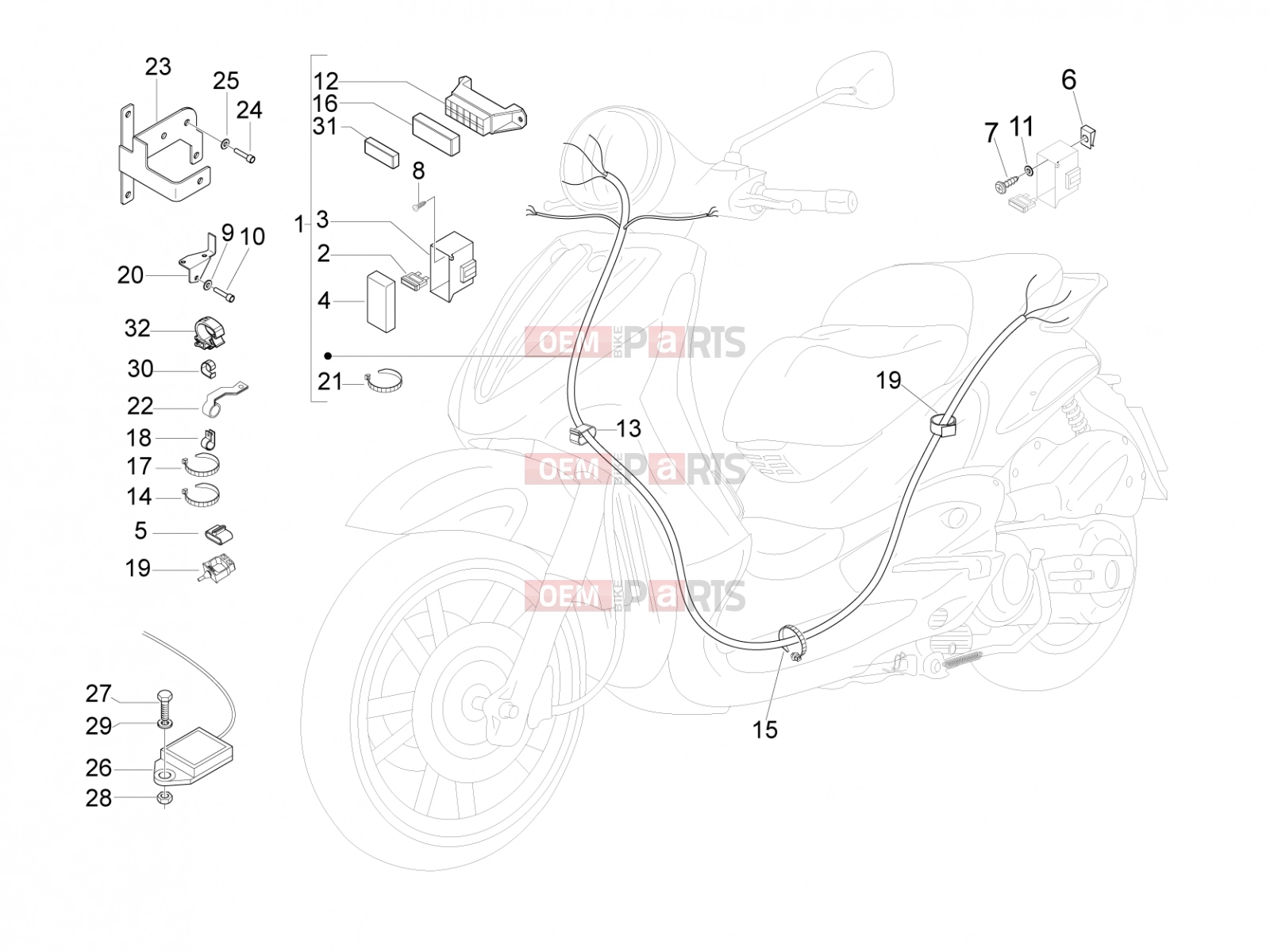 Electrical system » Main cable harness - Piaggio Beverly 500 Cruiser 2010