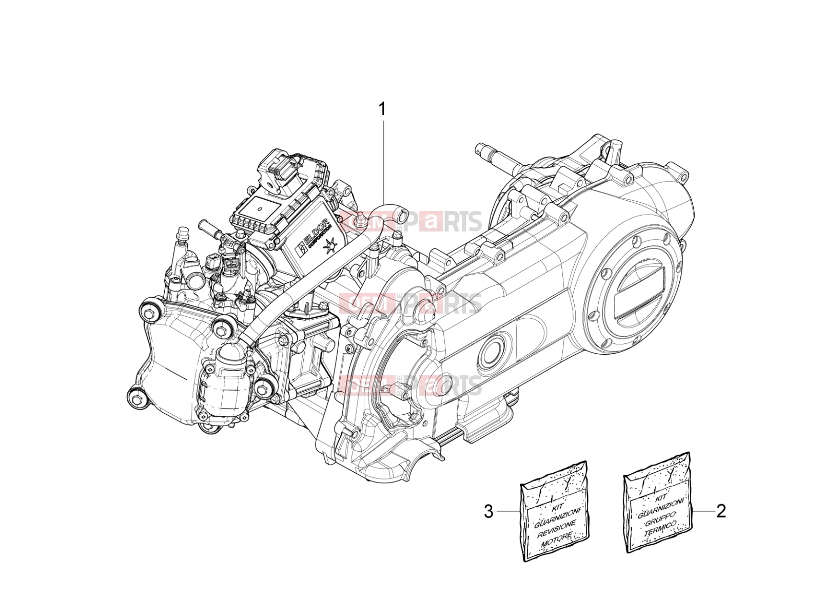 Engine » Engine, assembly - Piaggio Fly 50 4T 4V 2012