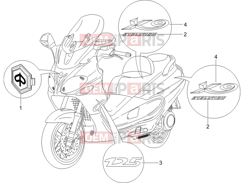 Frame - Plastic parts - Coachwork » Plates - Emblems - Piaggio X9 125 Evolution 2007