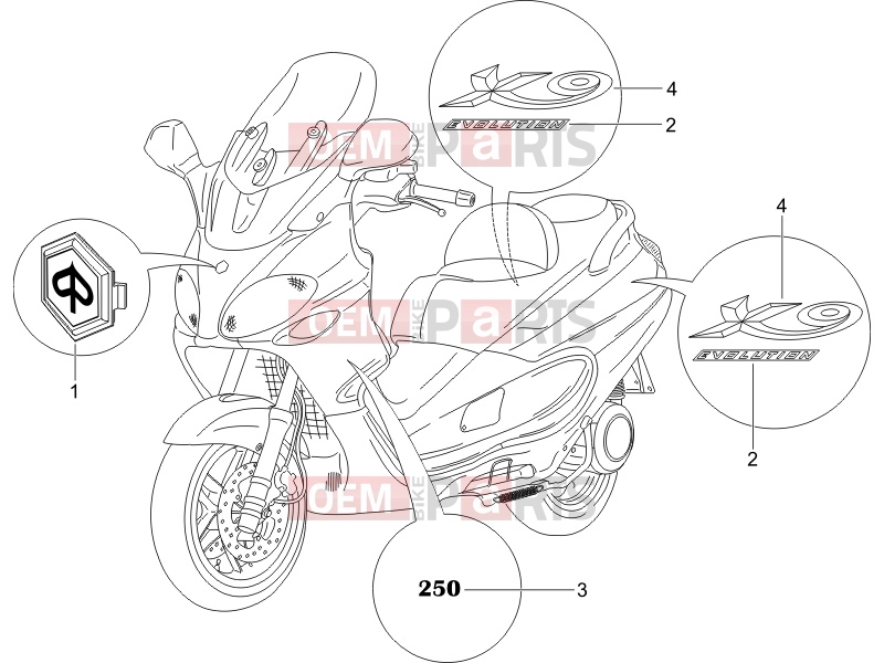Frame - Plastic parts - Coachwork » Plates - Emblems - Piaggio X9 250 Evolution 2006