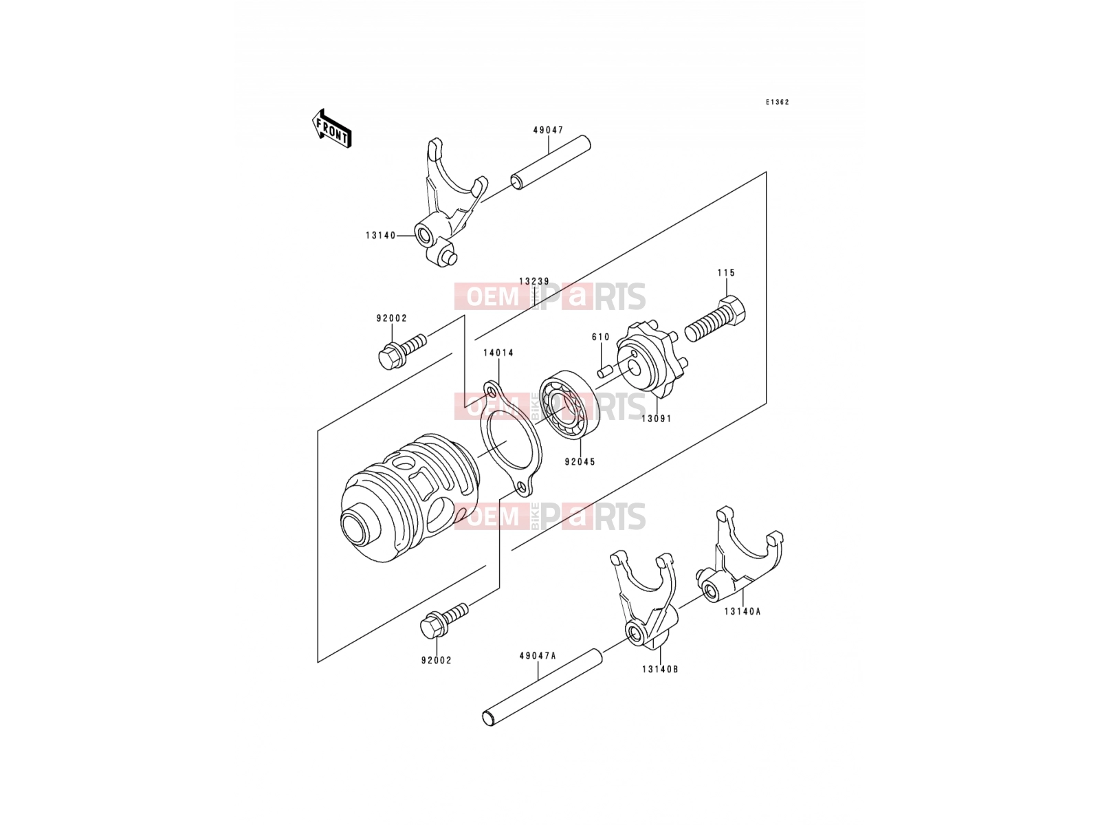 Change Drum/Shift Fork - Kawasaki KDX200 (KDX200-E5) 1993