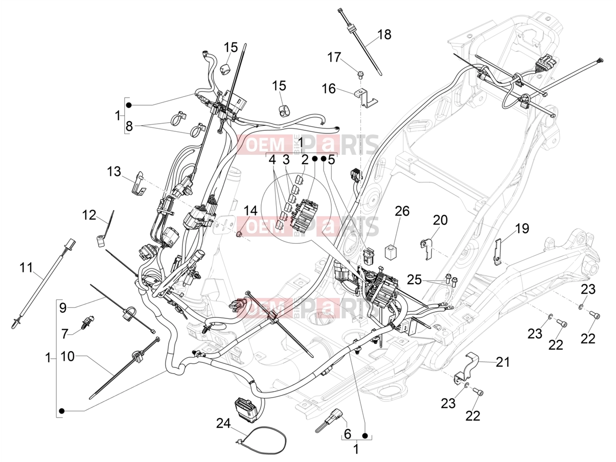 Electrical system » Main cable harness - Piaggio 1 Moped 2021