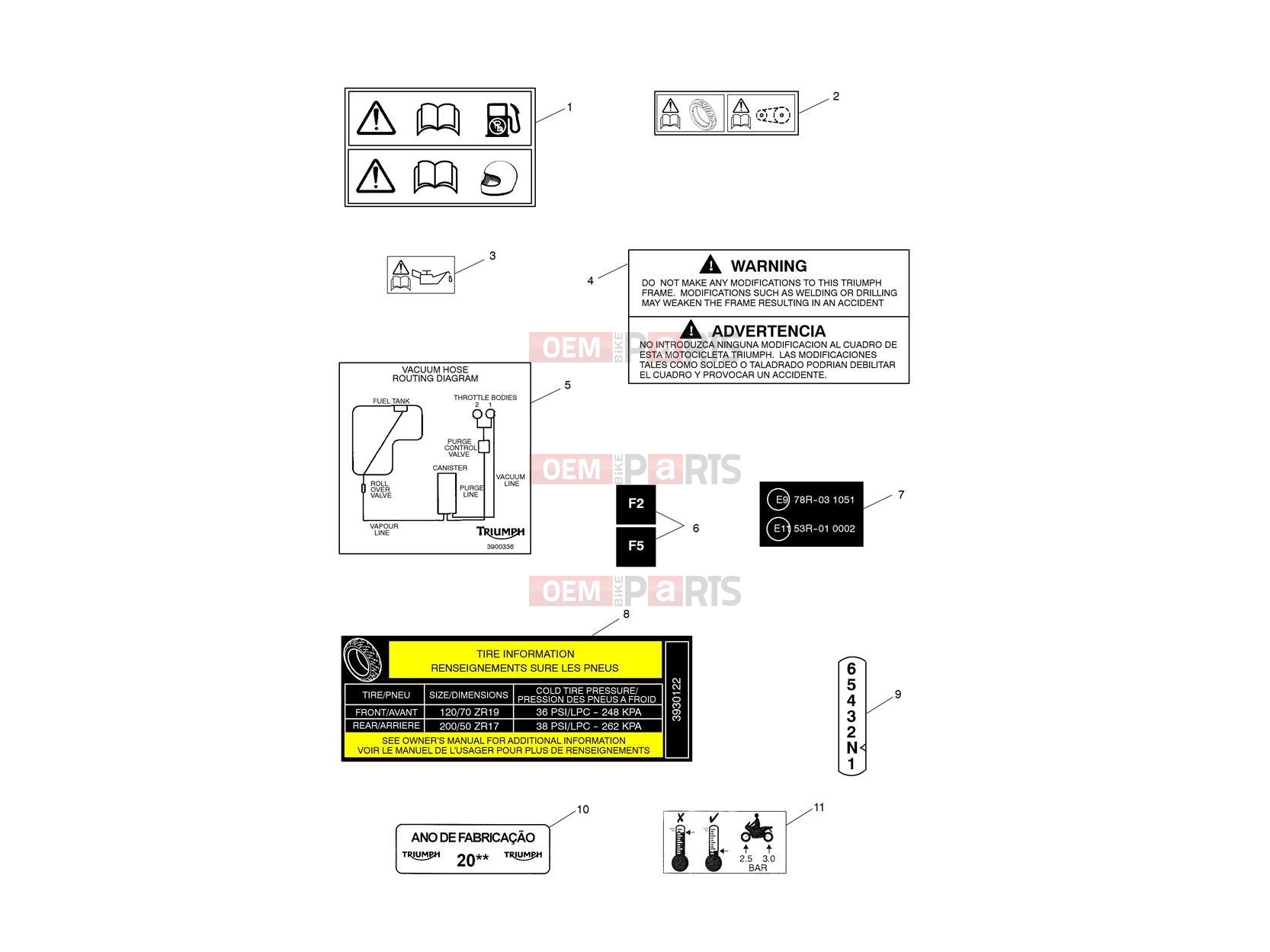 Triumph 2011 THUNDERBIRD STORM Warning Labels