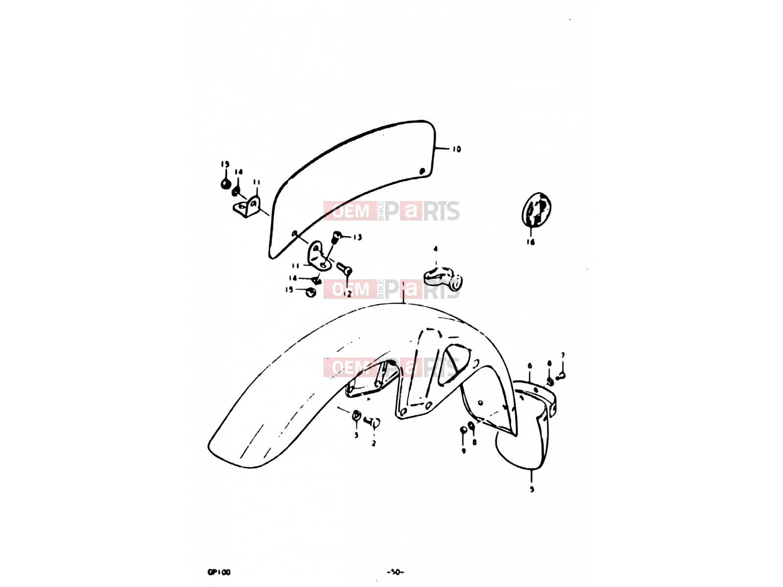 50 - FRONT FENDER (E06, E13, E14, E24, E30) - Suzuki GP100U N (1992)